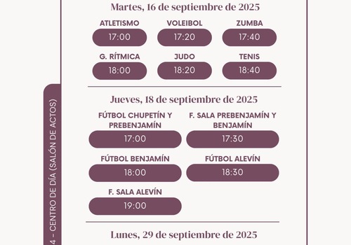 REUNIONES Y HORARIOS ESCUELAS DEPORTIVAS