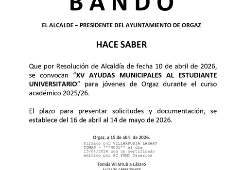 AYUDAS PARA ESTUDIANTES UNIVERSITARIOS ORGACEÑOS 2026