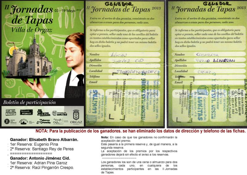 Ganadores de los premios de las II Jornadas de Tapas