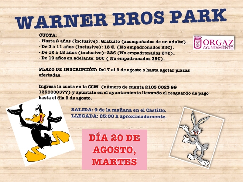 EXCURSIÓN A WARNER BROS PARK. MARTES 20 DE AGOSTO