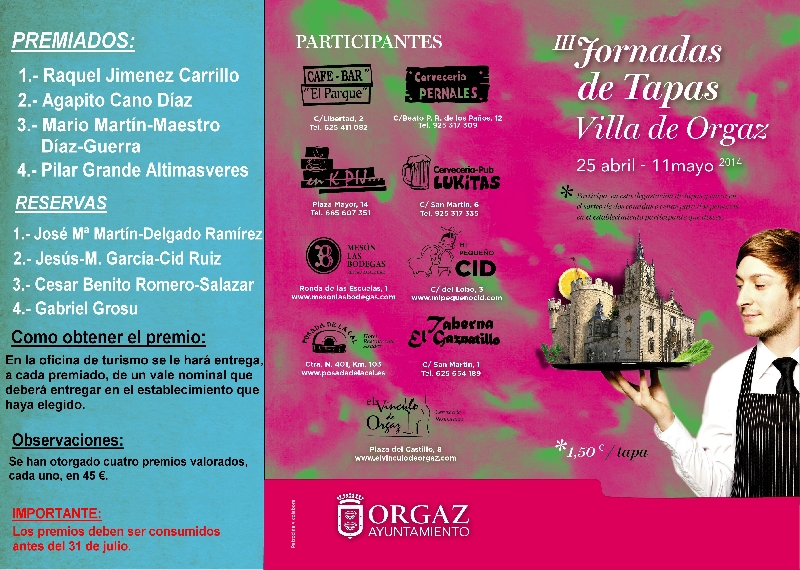 PREMIADOS III JORNADA DE TAPAS "VILLA DE ORGAZ"