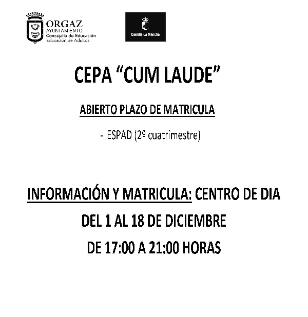 ABIERTO PLAZO MATRICULA CEPA "CUM LAUDE"