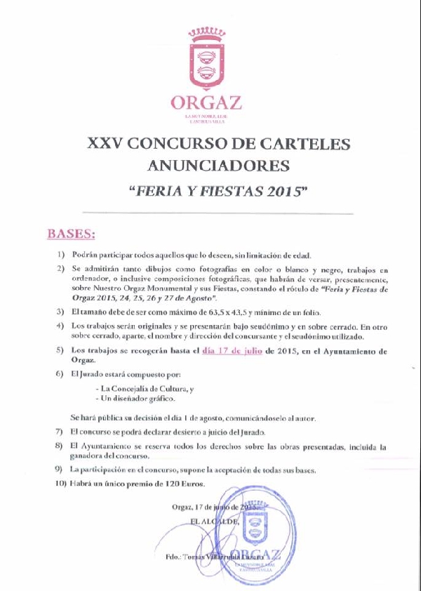 XXV CONCURSO CARTEL ANUNCIADOR DE LA FERIA Y FIESTAS 2015