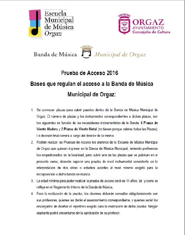 PRUEBA DE ACCESO A LA BANDA MUNICIPAL 2016