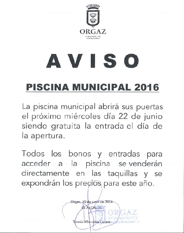 APERTURA PISCINA MUNICIPAL VERANO 2016