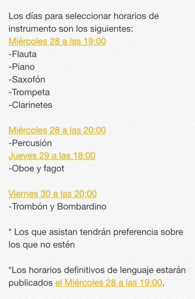 Horarios escuela municipal de musica