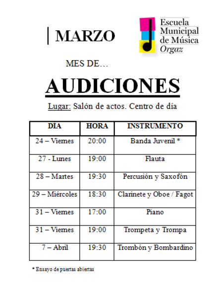 Audiciones Escuela Municipal de Musica