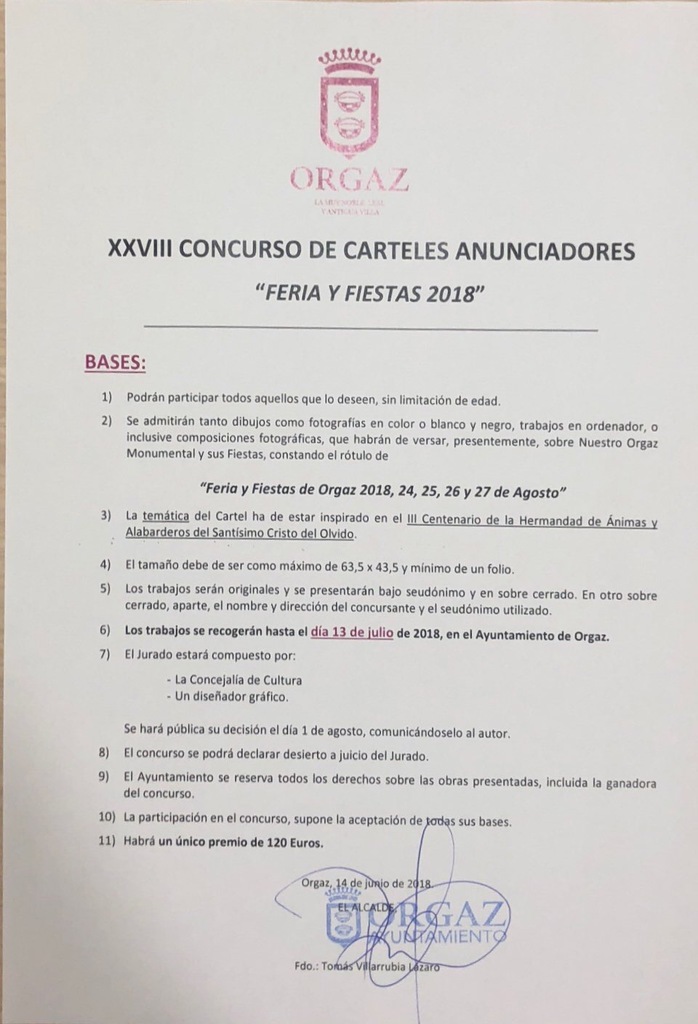 XXVIII CONCURSO DE CARTELES ANUNCIADORES DE LA FERIA Y FIESTAS 2018 