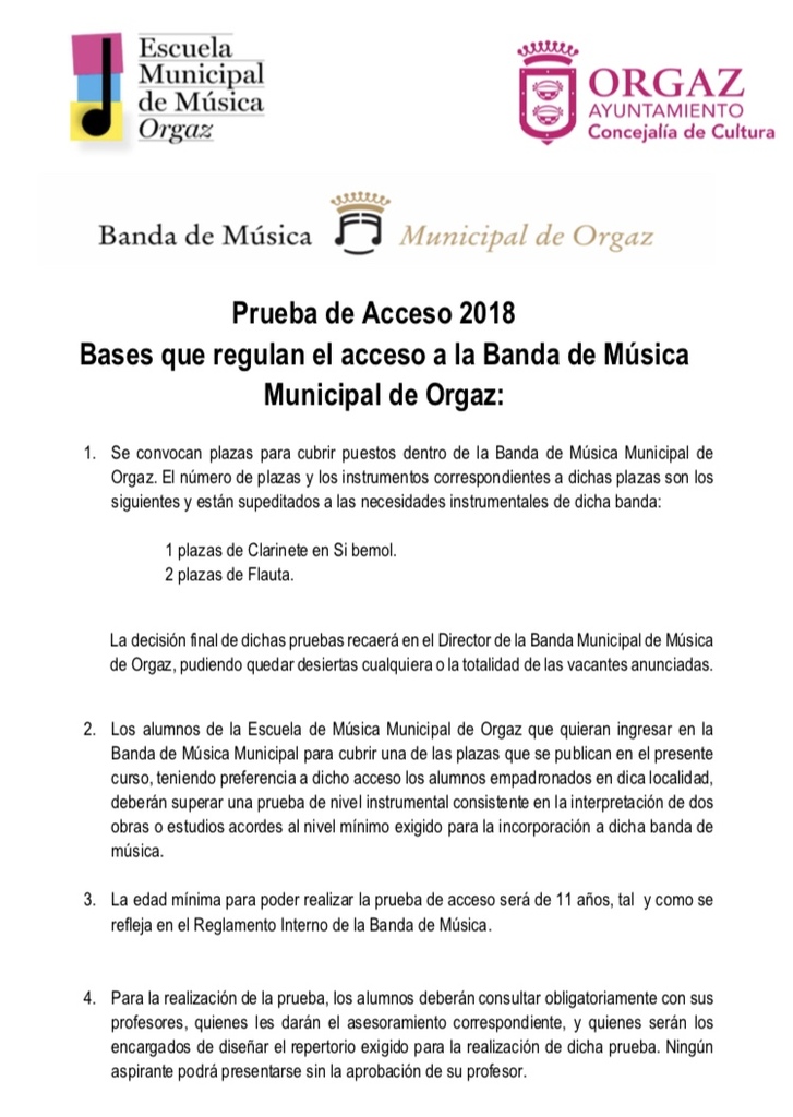 PRUEBA DE ACCESO A LA BANDA DE MÚSICA MUNICIPAL DE ORGAZ 