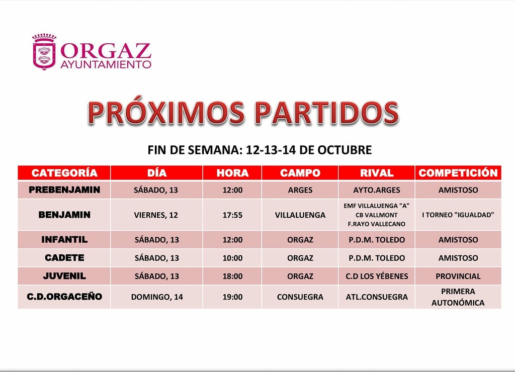 Calendarios de partidos de este fin de semana 