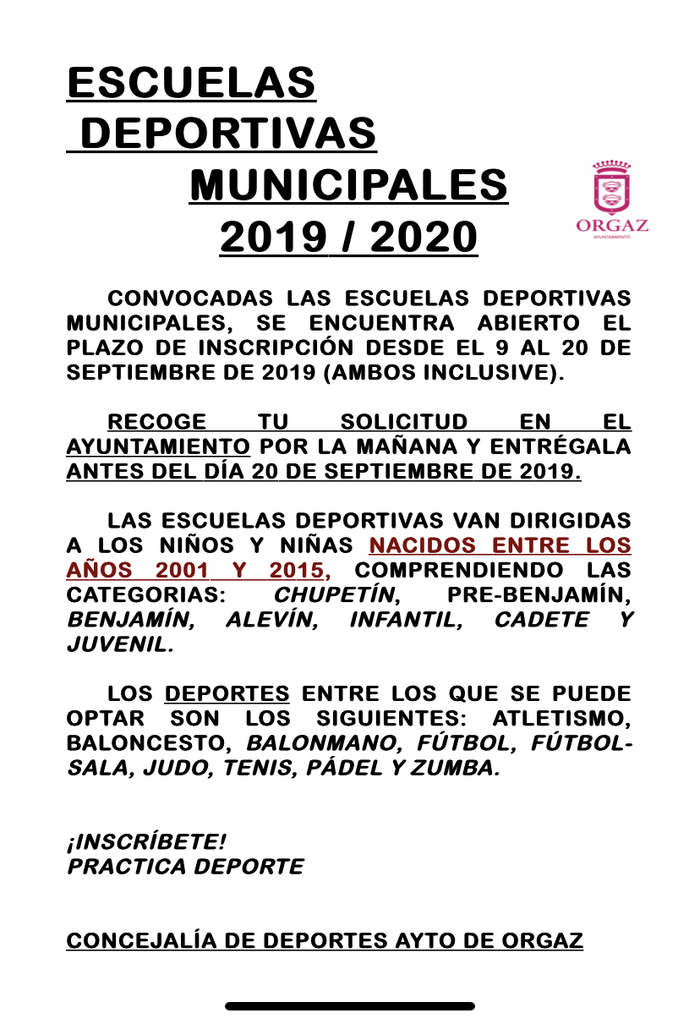 Inscripción en las Escuelas Deportivas Municipales 