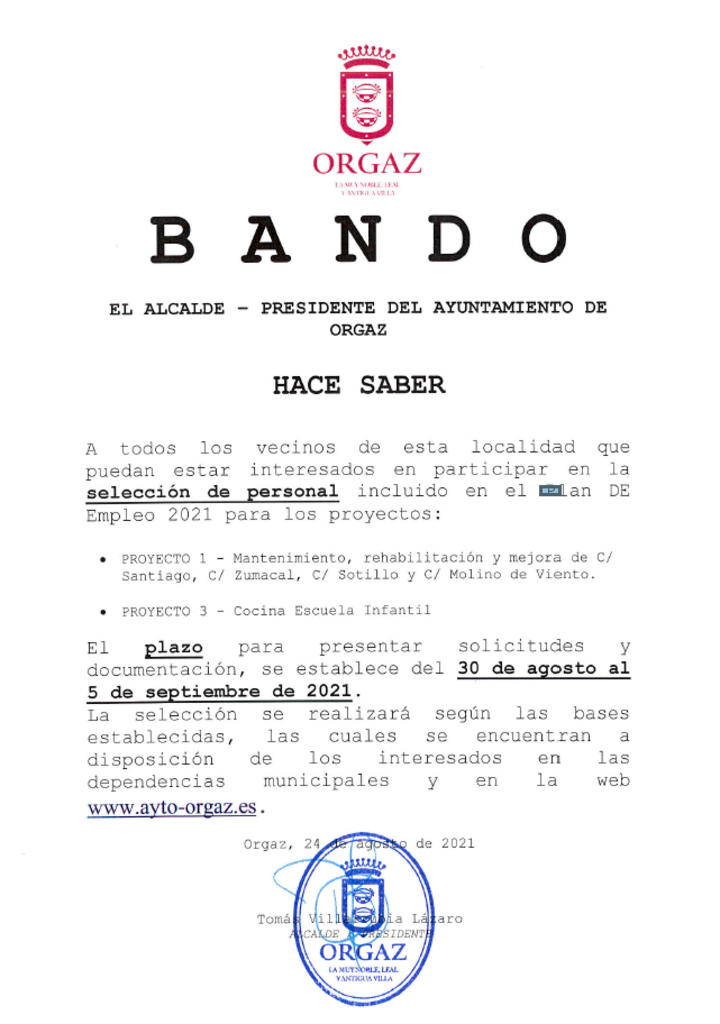 Listados provisionales del Plan de empleo 2021 de los puestos de Peón de albañilería y Cocinero/a