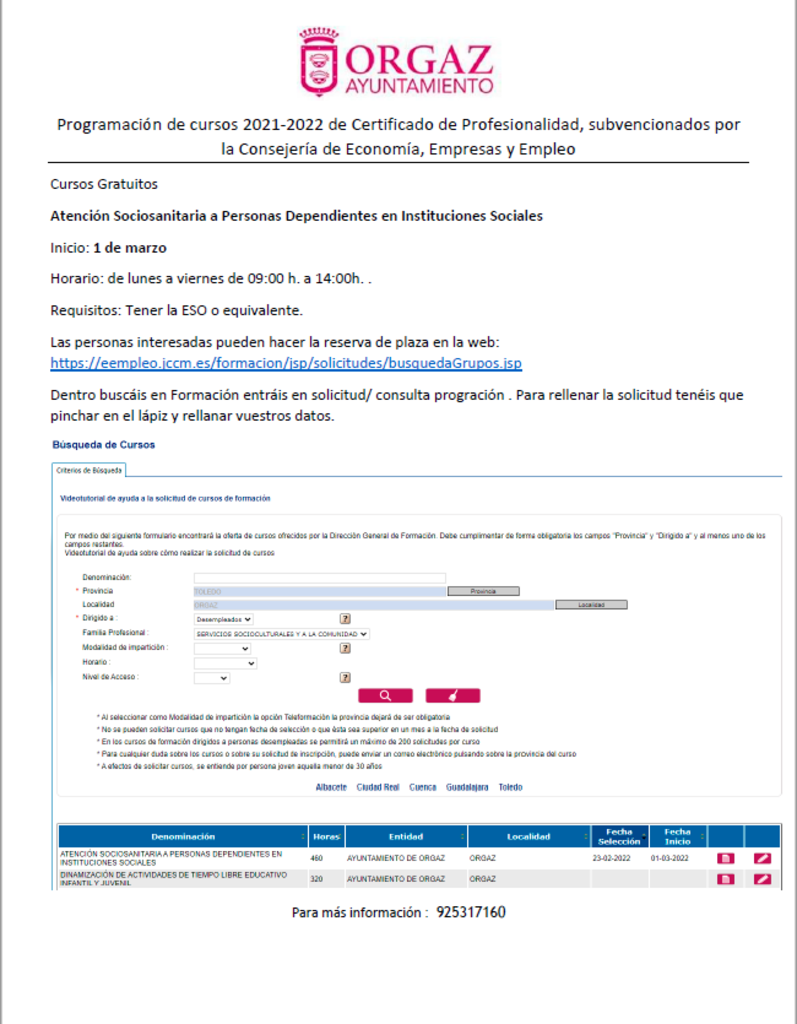 Curso gratuito en Orgaz de Atención Sociosanitaria a Personas Dependientes en Instituciones Sociales