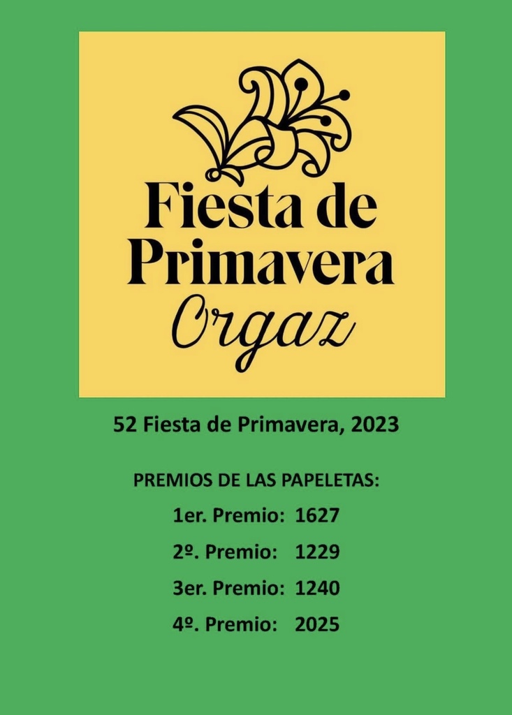 NUMERO PREMIADOS SORTEO FIESTA DE PRIMAVERA