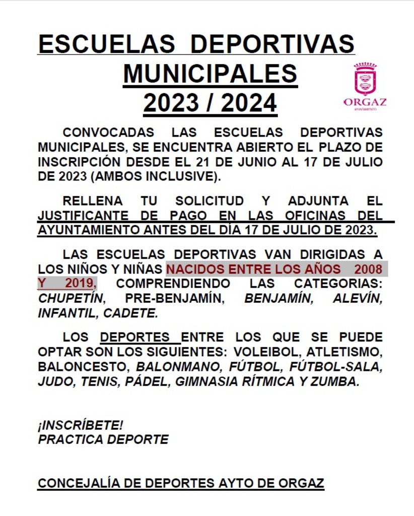 MATRICULA ESCUELAS DEPORTIVAS 2023/2024