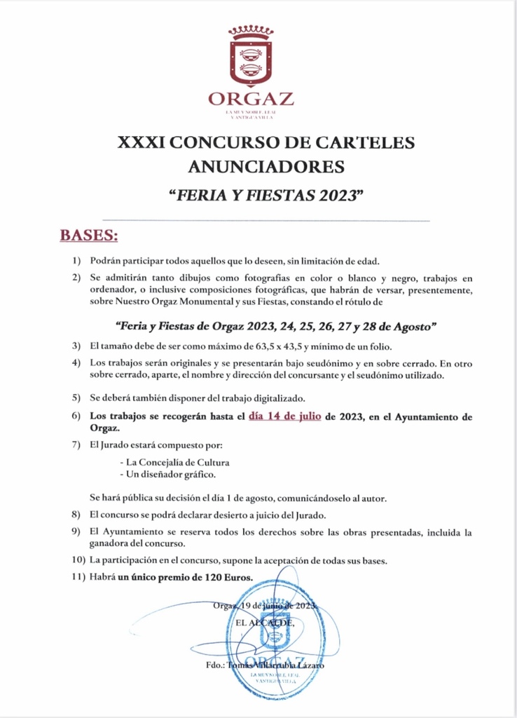 XXXI CONCURSO DE CARTELES ANUNCIADORES DE LA "FERIA Y FIESTA 2023"