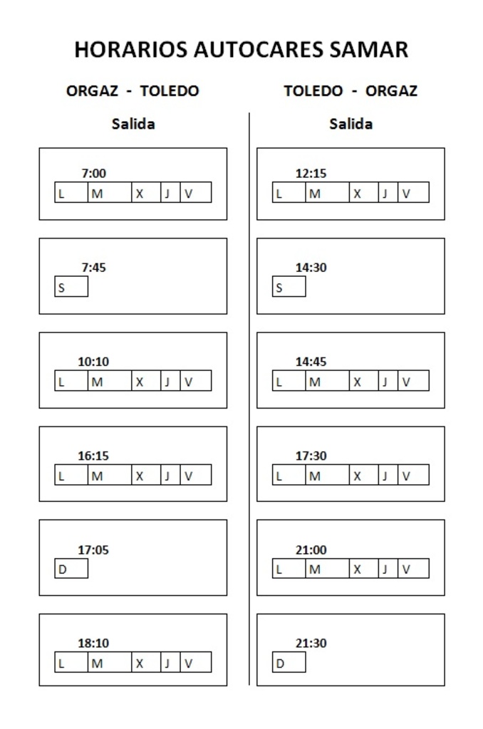 NUEVOS HORARIOS AUTOBUSES SAMAR