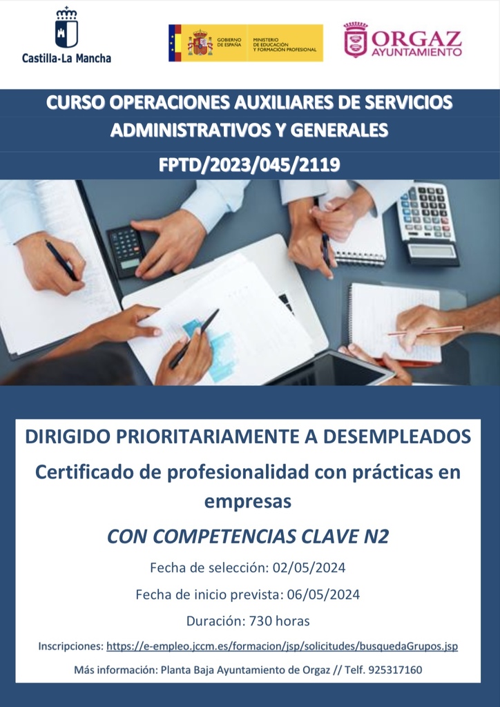 CURSO OPERACIONES AUXILIARES DE SERVICIOS ADMINISTRATIVOS y GENERALES.