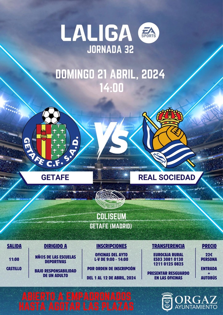 ABIERTO PLAZO PARA EMPADRONADOS PARTIDO GETAFE-REAL SOCIEDAD