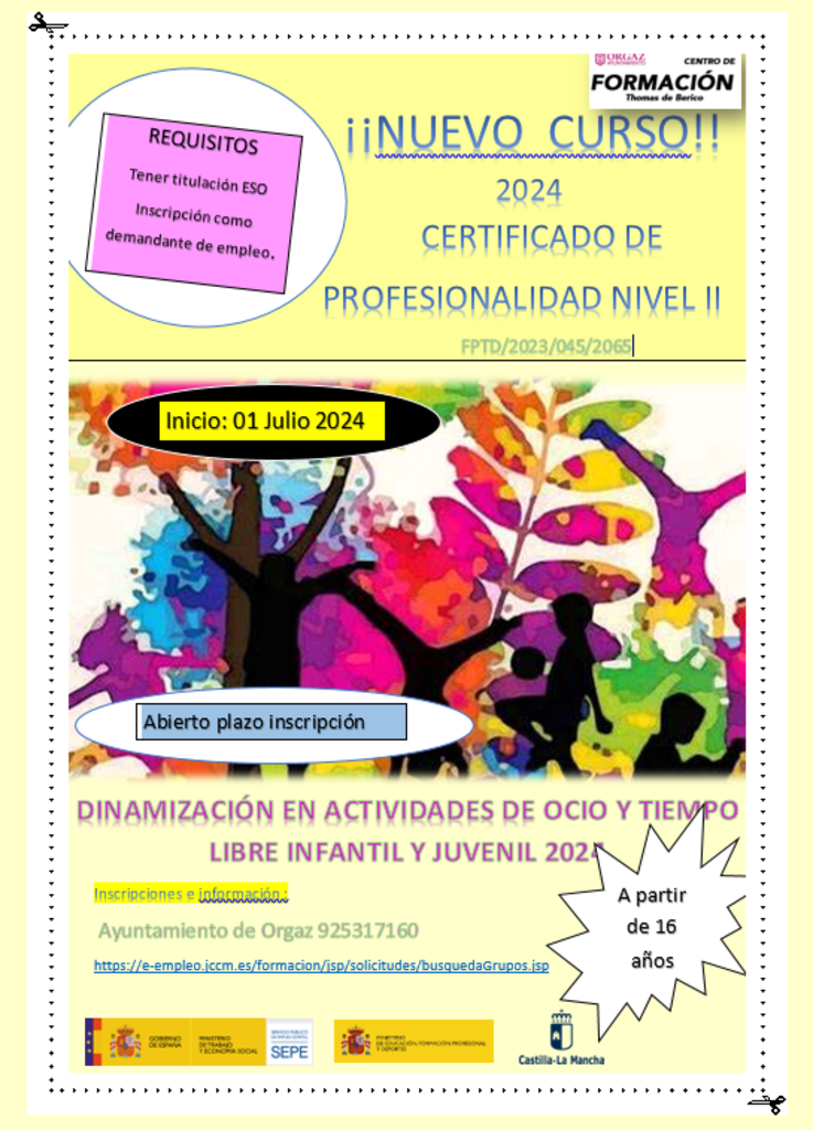 CURSO DE DINAMIZACIÓN DE ACTIVIDADES DE OCIO y TIEMPO LIBRE INFANTIL y JUVENIL.