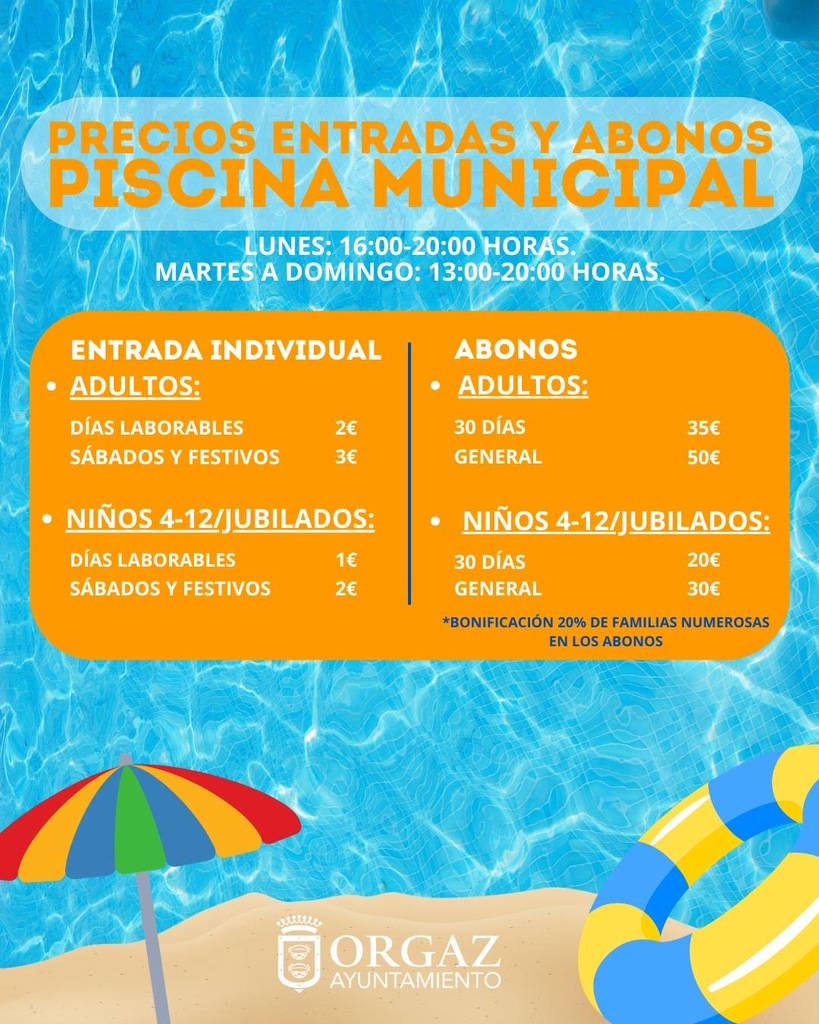 HORARIOS Y TARIFAS PISCINA MUNICIPAL 