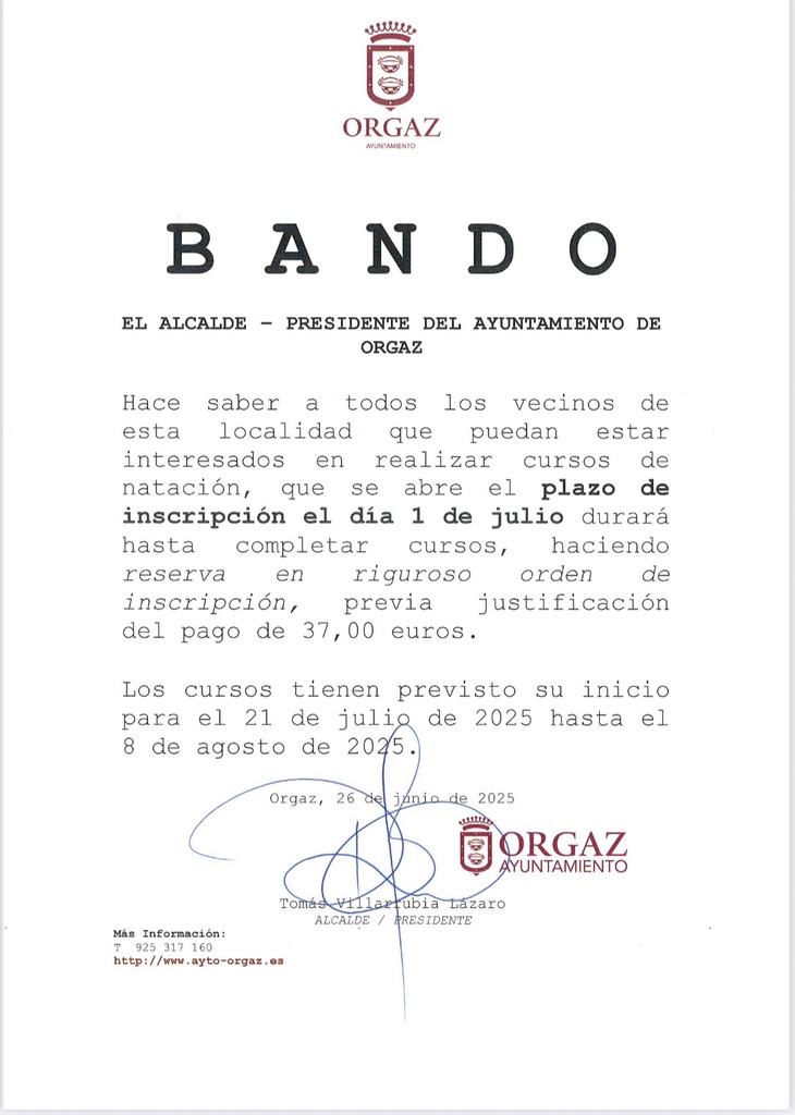 CURSOS DE NATACIÓN 2025