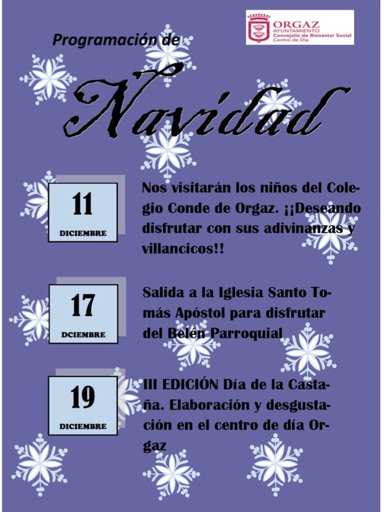 PROGRAMACIÓN NAVIDEÑA CENTRO DE DÍA