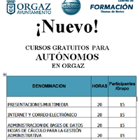 NUEVOS CURSOS PARA AUTÓNOMOS EN ORGAZ