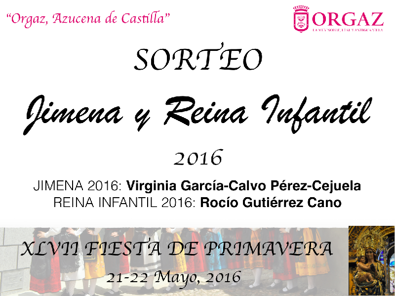 SORTEO JIMENA Y REINA INFANTIL FIESTA DE PRIMAVERA 2016